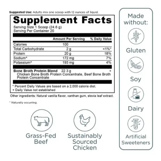 Ancient Nutrition Bone Broth Protein Powder - Vanilla - 17.4oz/20 Servings image {1}