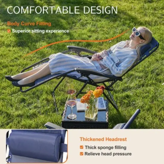 Set of 2 Zero Cravity Lounge Chairs,Outdoor Patio Folding Recliners for Pool Beach with Pillow and Cup Holder image {1}
