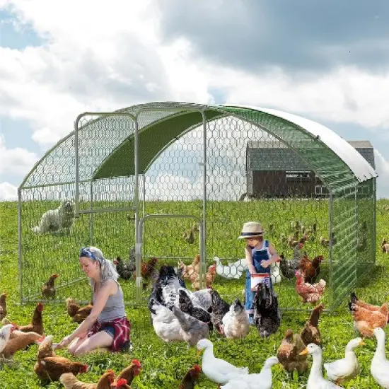 Heavy Duty Galvanized Steel Chicken Coop with Hexagon Mesh & 210D Oxford Cover, Waterproof UV-Protected Outdoor Poultry Cage for Backyard Farm image {6}