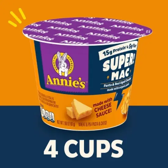 Annie's Organic Real Aged Cheddar Protein Super Mac and Cheese Cups - 11.44oz/4ct image {1}