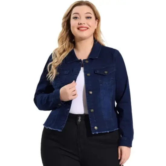 Agnes Orinda Women's Plus Size Classic Denim Casual Long Sleeve Fashion Jean Jackets image {12}