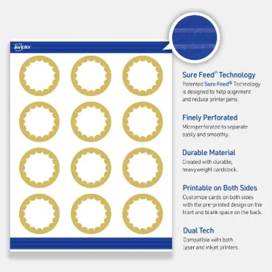 Avery&reg; Cards, 2" Diameter, Gold Dots Edge, Matte White, 120ct image {2}