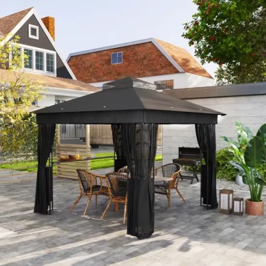 Outsunny&nbsp;10' x 10' Outdoor&nbsp;Gazebo with Shelves and Netting,&nbsp;Double&nbsp;Roof Patio Gazebo Canopy Shelter, UV30+ Protected image {1}