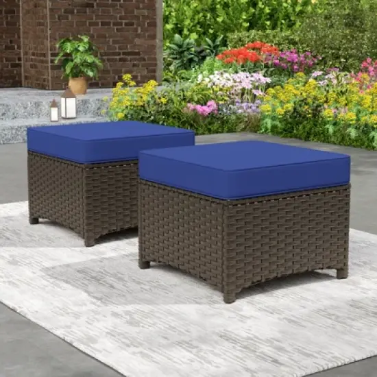YARDSIGHT 2-Piece Outdoor Patio Ottoman - All-Weather Dark Brown Wicker Rattan Footstool/Seat for Indoor & Outdoor image {7}