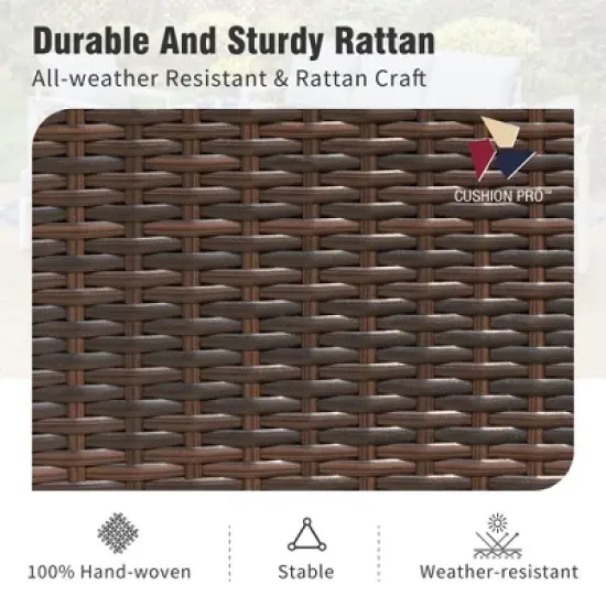 Captiva Designs 7pc Patio Slatted Top Steel Dining Table with Umbrella Hole & Cushioned Armrest Rattan Chairs image {14}