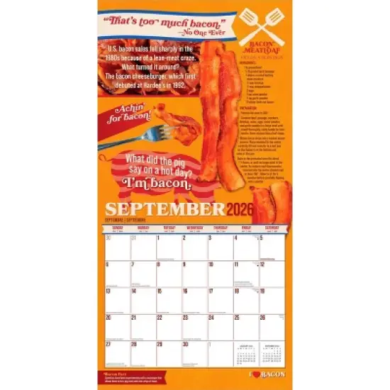 BrownTrout I Love Bacon 2026 12"x24" Hanging Square Wall Calendar Plastic-Free image {3}