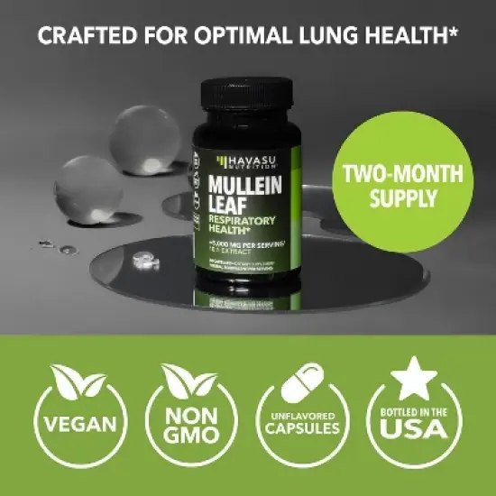 Mullein Leaf Capsule for Respiratory Health,  5000mg Extract 10:1 for Lung Support and Immune Function, Havasu Nutrition, 60ct image {7}