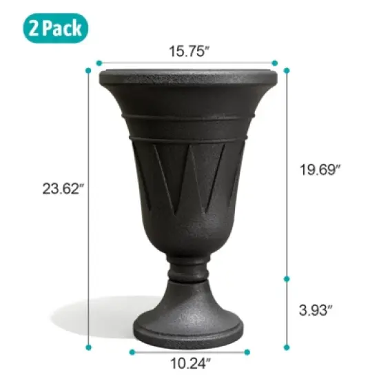 FONTOI 2 Pack Planters with Scalloped Rim, Outdoor Indoor Planters, Flower Plant Pots for Garden, Patio, Backyard, Porch, Black, 15.75"*23.62"*15.75" image {2}