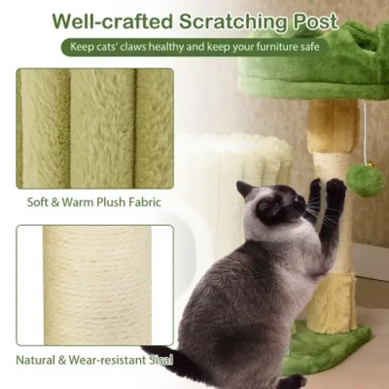 Tangkula Modern Small Cat Tower w/ Sisal Scratching Posts Plush Padded Perch Large Condo image {5}