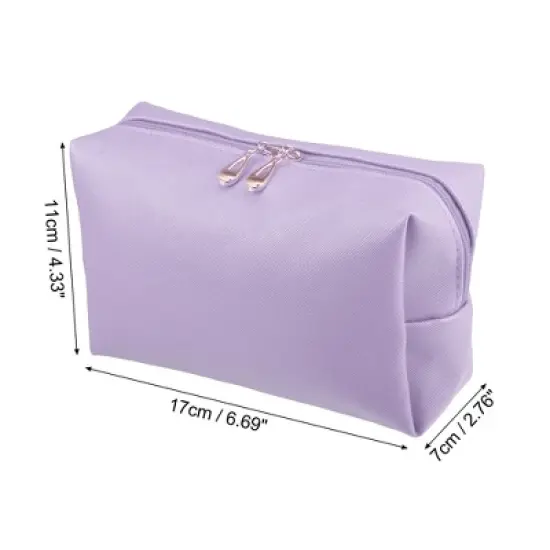Unique Bargains PU Leather Waterproof Makeup Bag Cosmetic Case Makeup Bag for Women S Size Purple 1 Pcs image {3}