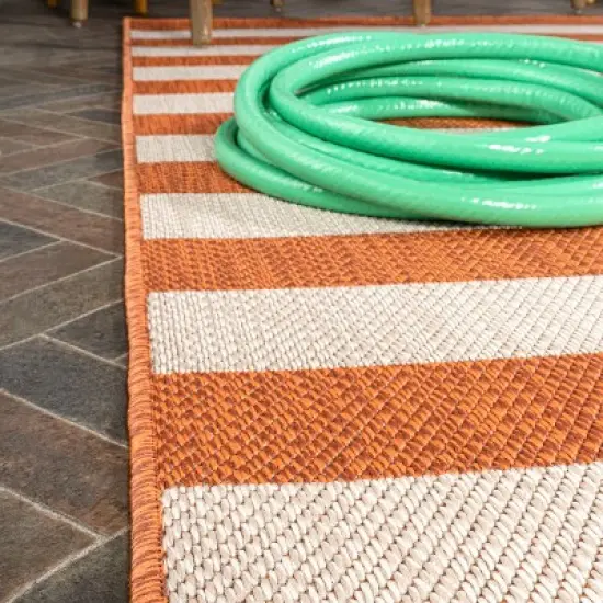 Negril Two-Tone Wide Stripe Indoor/Outdoor Area Rug - JONATHAN Y image {2}