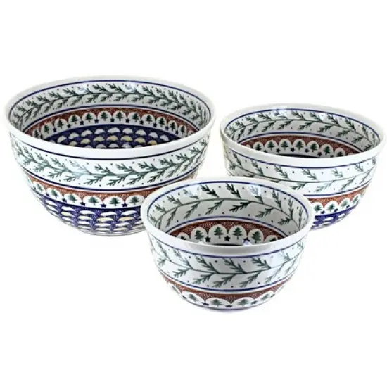Blue Rose Polish Pottery 1900 Zaklady Mixing Bowl Set image {3}