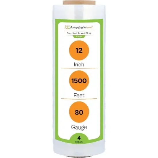 PSBM 4 Rolls Clear 12" x 1500 Ft. 80 Gauge Cast Hand Stretch Wrap Pallet Shrink Film image {8}