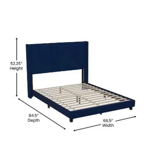 Merrick Lane Modern Upholstered Platform Bed Frame with Padded, Tufted Wingback Headboard and Wood Support Slats, No Box Spring Required image {6}