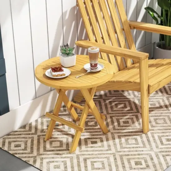 Tangkula Patio Folding Side Table w/ X-shaped Legs & Slatted Tabletop for Backyard image {2}