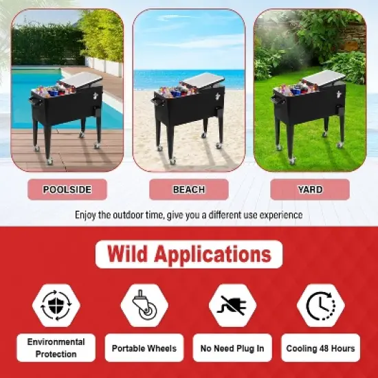 BestMassage Cooling Bin Outdoor Rolling Cooler Metal Ice Chest with Cool Function image {4}