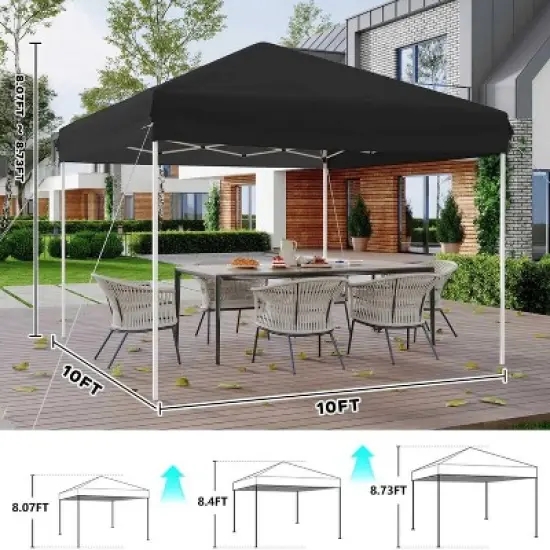 GustoWave Adjustable Height Outdoor 10x10Ft Pop Up Portable Canopy Tent with Carrying Bag for Parties, Camping image {2}