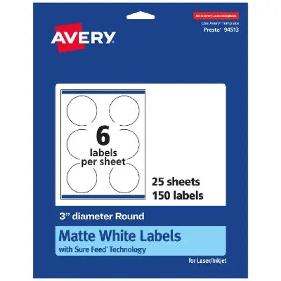 Avery Matte White Round Labels, 3" diameter image {7}