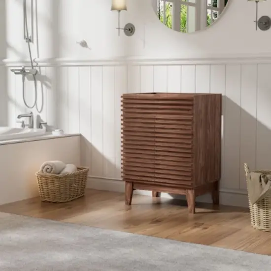 ROOMTEC 24 in. Bathroom Vanity, Mid-Century Cabinet with 2 Soft-Close Doors, Freestanding, Wood Grain Laminate, Walnut (Sink Not Included) image {4}