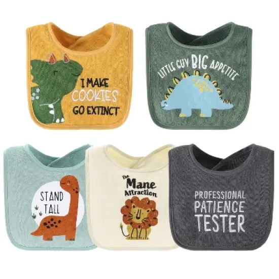 The Peanutshell Dino Boy 10-Pack Terry Bibs in Blue, Green and Black image {1}