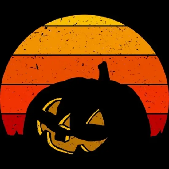 Junior's Design By Humans Vintage Retro Sunset Halloween Pumpkin I By lemonpepper T-Shirt image {1}