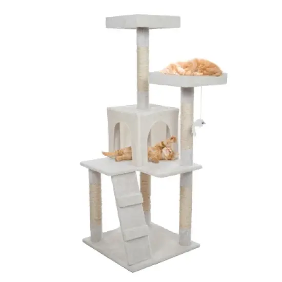 Pet Adobe 4-ft Multilevel Cat Tree House - White image {2}