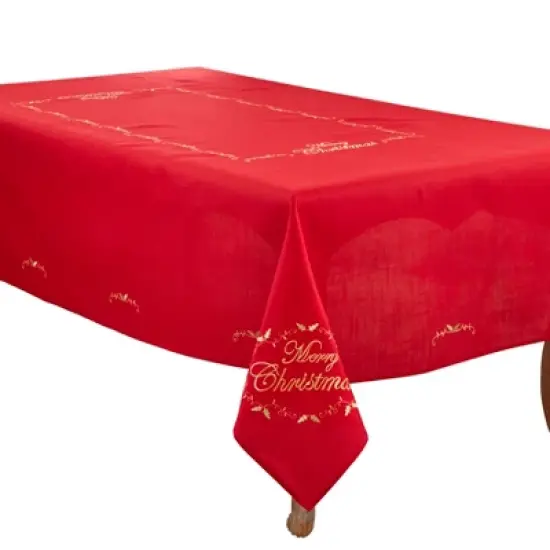 Saro Lifestyle Merry Christmas Embroidered Design Tablecloth image {4}
