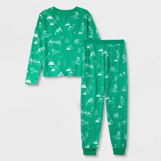 Kids' Ski Scene Matching Family Thermal Pajama Set - Wondershop&trade; Green image {2}