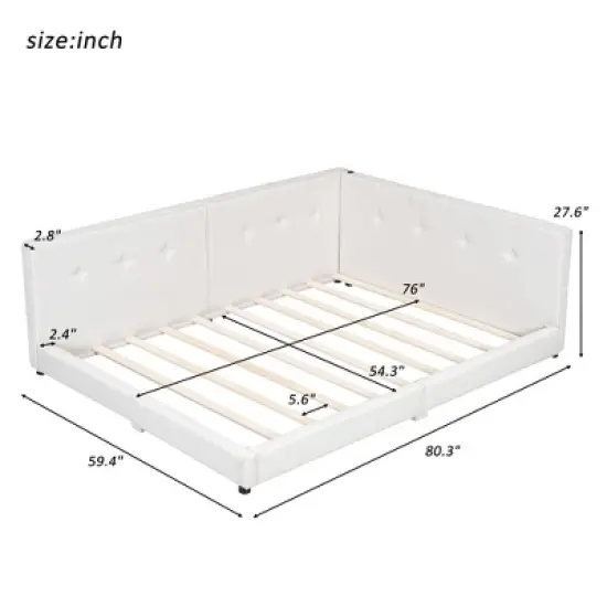 Queen/Full Size Platform Bed Frame, Upholstered Floor Bed Daybed with USB Ports -ModernLuxe image {3}