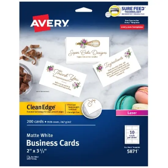 Avery Clean Edge Printable Business Cards with Sure Feed Technology, 2" x 3.5", White, 200 Blank Cards for Laser Printers (5871) image {9}
