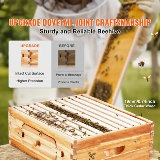 VEVOR Bee Hive Medium Box Starter Kit, 100% Beeswax Coated Natural Cedar Wood, Langstroth Beehive Kit with 10 Frames and Foundations image {2}