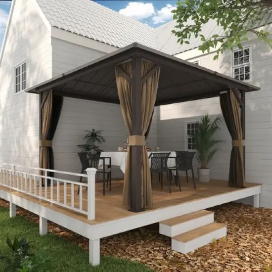 YARDSIGHT Hardtop Gazebo, Aluminum Frame Permanent Pavilion with Curtains and Netting,Double Roof,Designed for Garden, Lawns, Patio image {9}