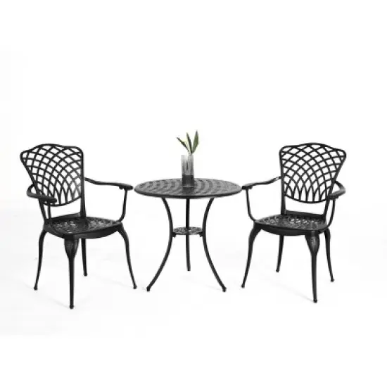 3 Piece Patio Seating Set, Aluminum Bistro Table And Chairs Set Of 2 With Umbrella Hole,All Weather Metal Bistro Table Set -Maison Boucle image {1}