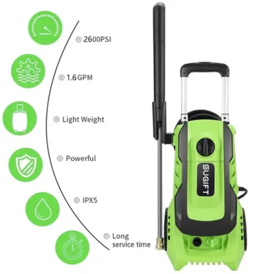 SUGIFT Electric Pressure Washer, 3300 Max PSI, 2.0 GPM, 1800W High-Performance Cleaner with 4 Quick-Connect Nozzles & Foam Cannon image {9}