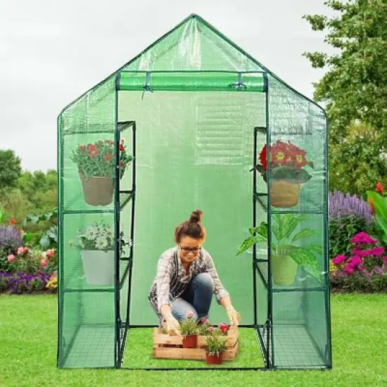Costway Portable Mini Walk In Outdoor 4 Tier 8 Shelves Greenhouse image {2}