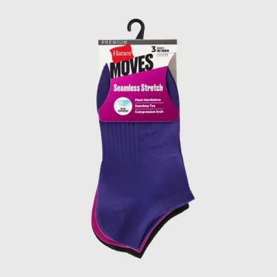 Hanes Women's Moves Premium Seamless Stretch 3pk No Show Socks - Assorted Color 5-9: Midweight Knit, Arch Support image {1}