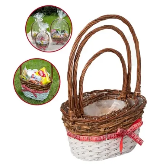 Wickerwise Set of 3 Rattan Woven Baskets with Handle and Plastic Lining, Sturdy and Stylish Picnic and Gift Baskets image {4}
