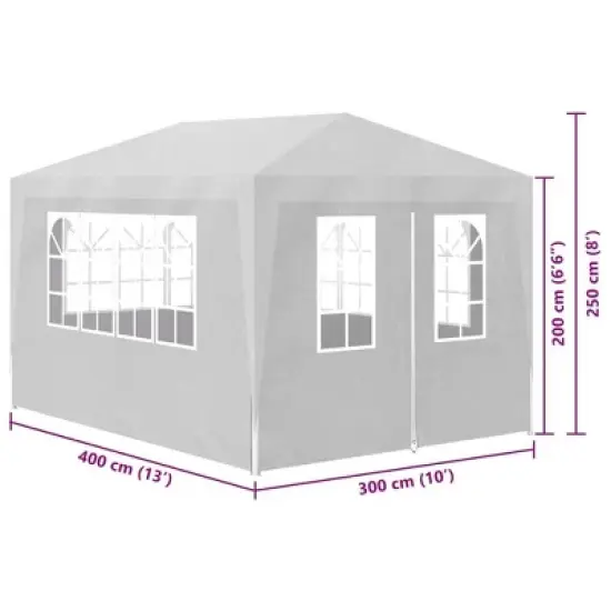 'vidaXL White Party Tent 10'x13' - UV and Water-Resistant Garden Gazebo with Steel Frame, Decorative Windows and Easy Access Zipped Door image {6}