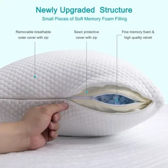 Twolike 2-Pack Shredded Memory Foam Adjustable Bed Pillows with Washable Removable Cover, Perfect for All Sleepers image {8}