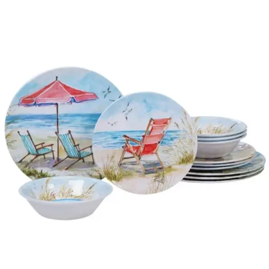 12pc Melamine Ocean View Dinnerware Set - Certified International: Outdoor Dishes, Service for 4, Dishwasher-Safe image {2}