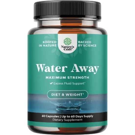 Water Away Herbal Diuretic Pills, Fluid Retention Supplement, Excess Fluid & Bloating Relief, Leg & Feet Swelling, Nature's Craft, 60ct image {7}