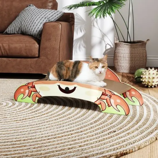 SEVOBAL Crab-Shape Cat Scratcher Corrugated Cardboard Pad Cat Scratch Bed Lounge for Indoor Cats Durable 2-Side Curved Cat Scratching Pad Cute Design image {1}