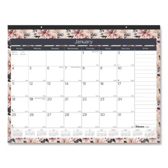 Monthly Desk Pad Calendar, Floral Artwork, 22 x 17, Black Binding, White/Multicolor Sheets, 12-Month (Jan-Dec): 2026 image {4}