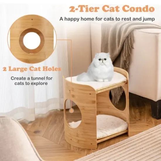 Costway 2-tier Cat Tower for Indoor Cats with Double Beds Removable & Washable Cushions image {7}