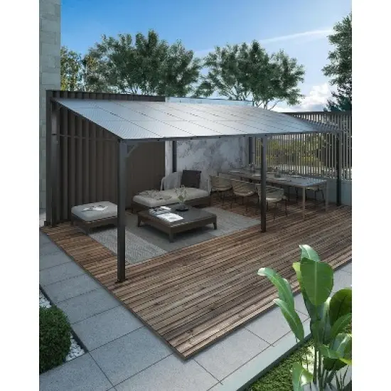 Wall Mounted Hardtop Gazebo &ndash; Lean-to Aluminum Frame with Polycarbonate Roof, Ideal for Outdoor Patio, Lawn, Deck, and Parties image {12}