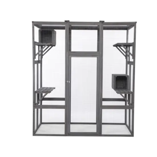 DOMETOUR Large Cat Enclosure with 2 Retreat Condos and 5 Elevated Platforms Gray image {14}