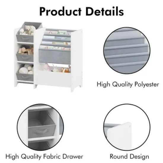 KWPZQEB Kids Bookshelf and Toy Storage Organizer, 4 Tier Kids Book Shelf with Fabric Drawers, Montessori Bookshelf with 4 Deep Pockets for Playroom image {5}