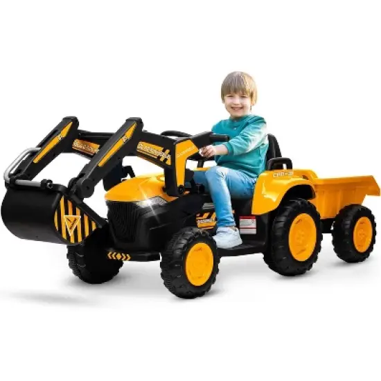 12V 3 in 1 Kids Ride on Excavator & Tractor with Detachable Trailer, Kids Electric Vehicles with Remote Control, LED Lights, Music image {11}