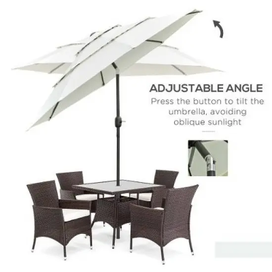 Akoasm 96.5 in. H Outdoor 3 Tiers Patio Umbrella with Crank & Push Button Tilt For Backyard , Lawn & Deck-Beige image {3}
