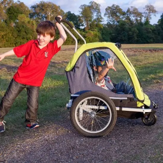 Cyclic Double 2 Seat Kids' Bike Trailer - Gray/Green image {5}